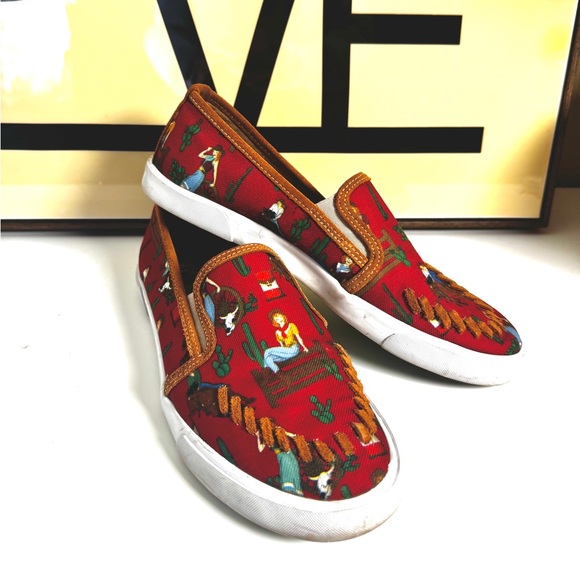 Reba by Justin Slip-On Canvas Shoes with Western Print - Sz 10 - Picture 2 of 6